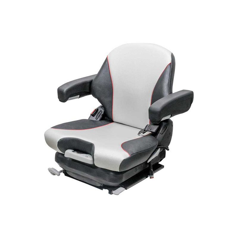 Uni Pro 138 Mechanical Suspension Seat 12V – Black/Silver Vinyl w/ Red Piping – 8798