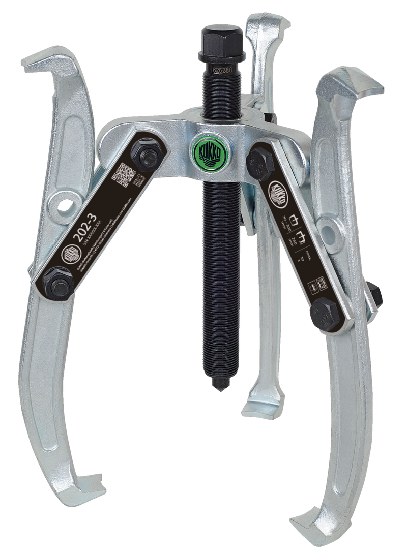 Kukko 3‑Jaw Tab Puller with Oscillating & Reversible Jaws, 300 mm Spread & 260 mm Reach – 202‑3