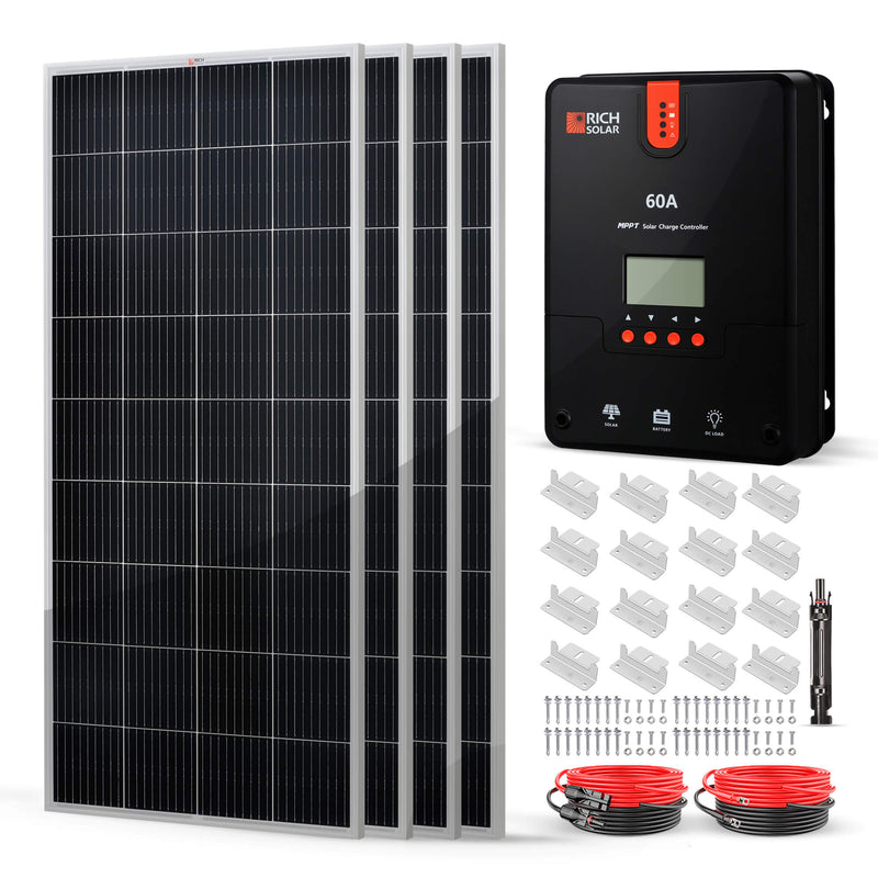 Rich Solar 800W 12V Solar Kit with 4×200W Panels and 60A MPPT Controller - RS-K8004