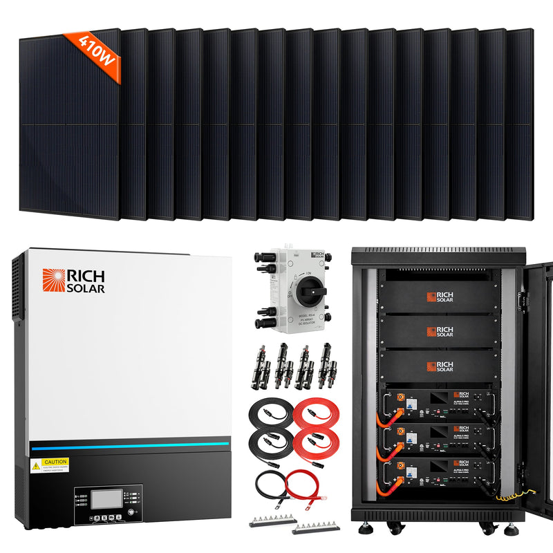 Rich Solar RS-H6548 8000W 48V Hybrid Off-Grid Solar Kit with 6560W PV Input and 120V Split-Phase Output - SRx3-H6548x1-M410x16