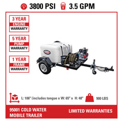 Simpson Mobile Trailer Series 3800 PSI Gas Pressure Washer Trailer - Honda GX270 Engine TRSB3835262