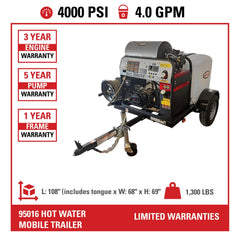 Simpson Mobile Trailer Series 4000 PSI Hot Water Gas Pressure Washer Trailer - CRX420 Engine TRSC4040132E - 95016
