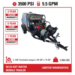 Simpson Mobile Trailer Series 3500 PSI Hot Water Gas Pressure Washer Trailer - Honda GX690 Engine TRS23555251E