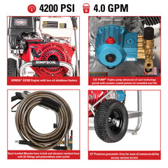 Simpson Aluminum 4200 PSI Gas Pressure Washer - Honda GX390 Engine ALH4240