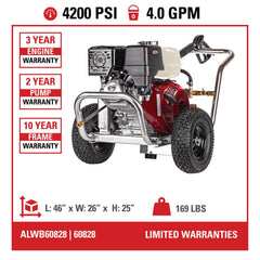 Simpson Aluminum 4200 PSI Gas Pressure Washer - Honda GX390 Engine ALWB60828