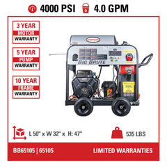 Simpson Big Brute 4000 PSI Gas Hot Water Pressure Washer - Vanguard V-Twin Engine BB4040313E