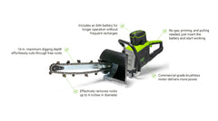MiniTrencher GeoRipper Battery-Powered Mini Trencher with 16" Digging Depth – 82V GreenWorks Motor, 8Ah Battery & Charger – GREB400-GW