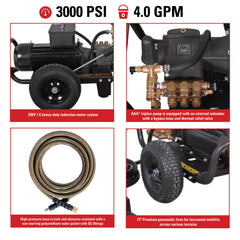 Simpson IR3040012B 3000 PSI 4.0 GPM Electric Pressure Washer, Rental Series - 61132