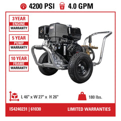 Simpson Industrial Series 4200 PSI Gas Pressure Washer - Honda GX390 Engine IS4240211