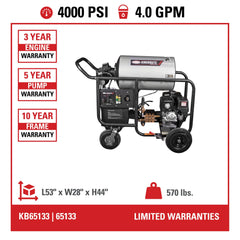 Simpson King Brute 4000 PSI Hot Water Pressure Washer - Honda GX390 Engine KB4040252E