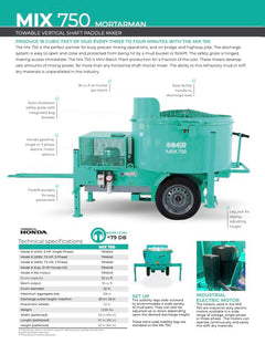 IMER MIX 750 Mortarman Towable Vertical Shaft Mortar Mixer – 7.5 HP 480V Three Phase – 1194646