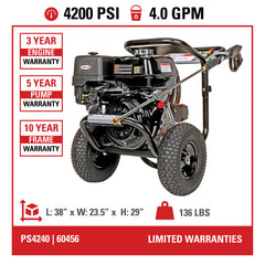 Simpson PowerShot PS4240, 4200 PSI Gas Pressure Washer with Honda GX390 Engine - 60456