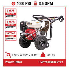 Simpson Powershot 4000 PSI Gas Pressure Washer - Honda GX270 Engine PS60869
