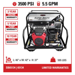 Simpson Super Brute 3500 PSI Gas Pressure Washer - Honda GX690 Engine SB3555231E