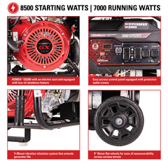 Simpson 8500W Industrial Generator SCGH8500E, Honda GX390, Key Start, Gas Powered - 70055