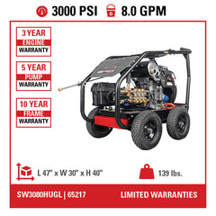 Simpson SuperPro Roll-Cage 3000 PSI Gas Pressure Washer - Honda GX690 Engine SRC3080243E