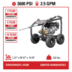 Simpson SuperPro Roll-Cage 3600 PSI Gas Pressure Washer - Honda GX200 Engine SRC3625212