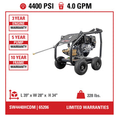 Simpson SuperPro Roll-Cage 4400 PSI Gas Pressure Washer - Honda GX390 Engine SRC4440212