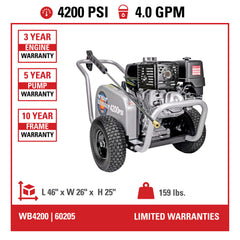 Simpson Water Blaster 4200 PSI Gas Pressure Washer - Honda GX290 Engine WB4200